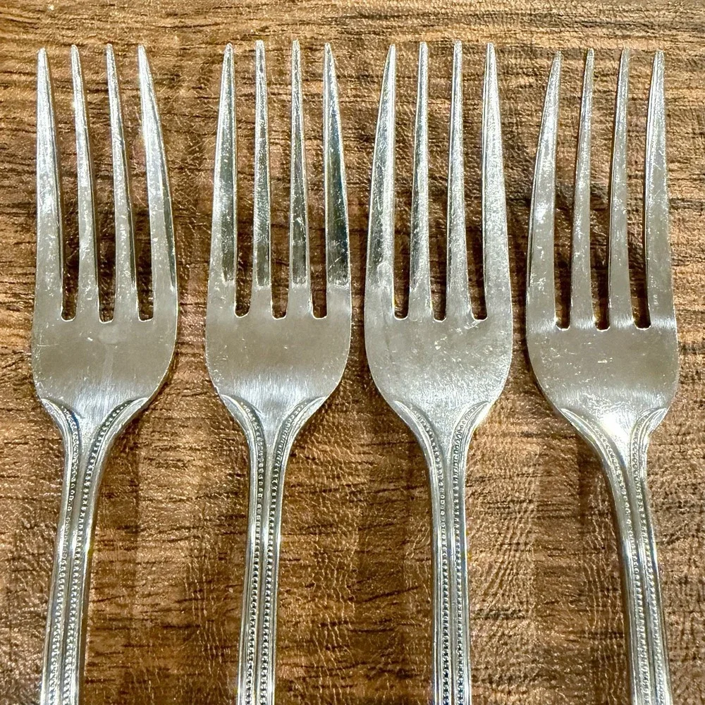 SALEM 1776 Stainless DINNER FORKS Beaded Edge Lot Of 4 Silverware Flatware